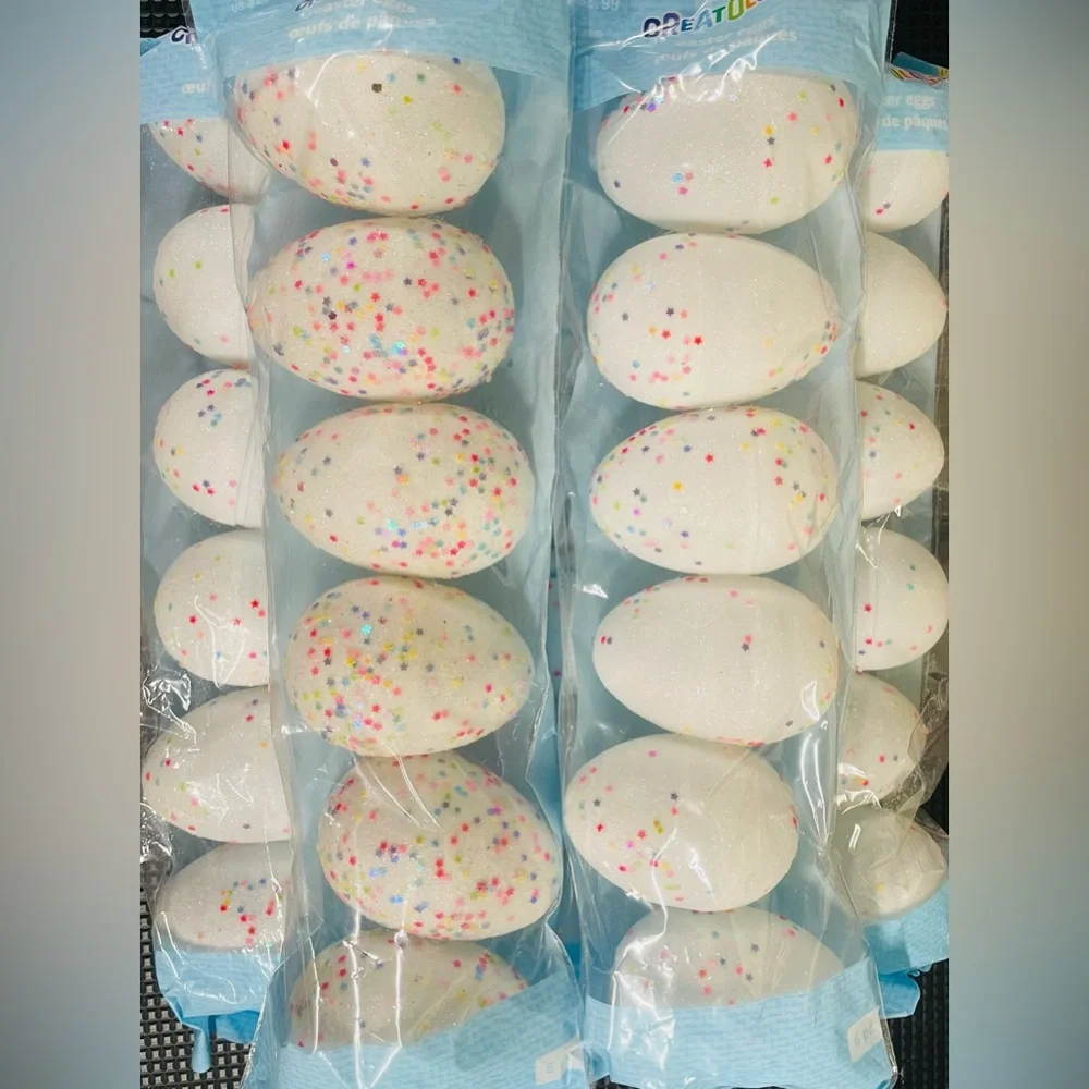 White Multicolor Glitter Plastic Fillable Large Easter Eggs- 30 openable eggs